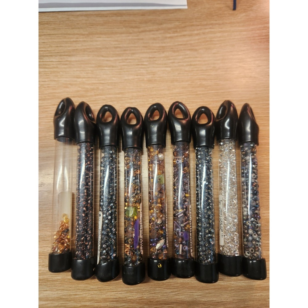 Lot of 9 Vials Of Colorful Czech Glass Seed Beads‎ Set Various Colors See Photos